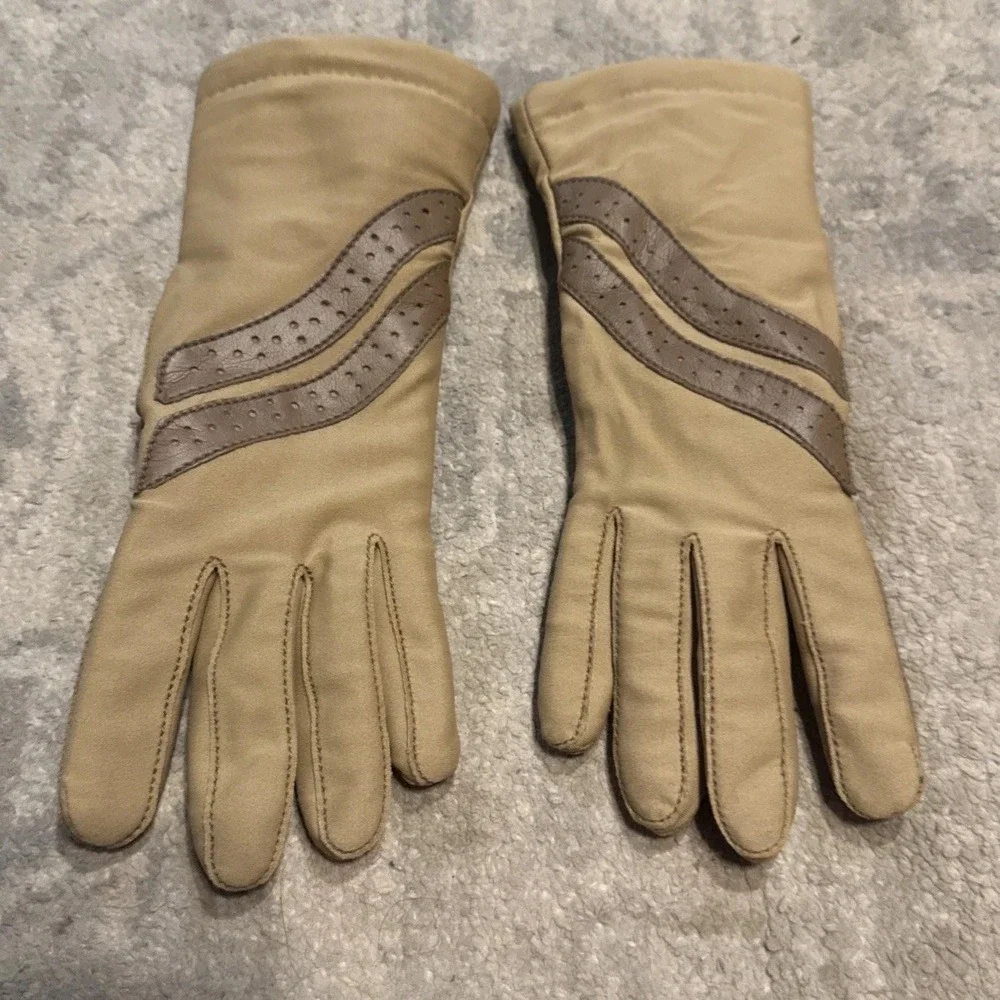 Vintage Sheer Energy Womens Beige lined driving gloves L'eggs‎  stretch One Size